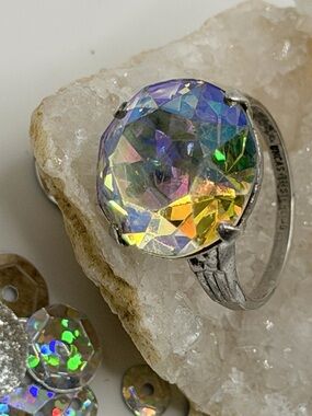 Vintage Ring Genuine Czech Aurora Crystal 15.5 Statement Ring -
